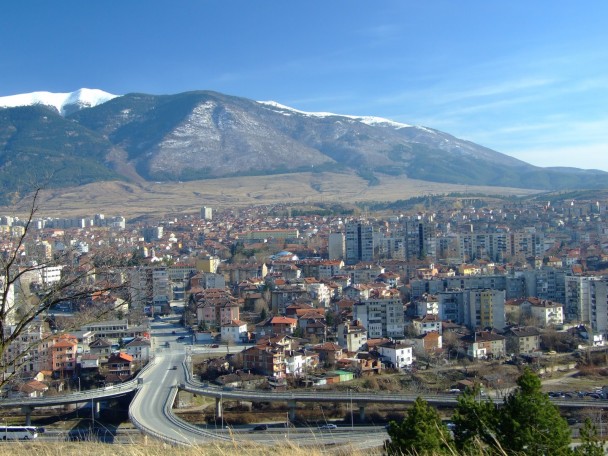 view of Dupnitsa and Rila Mountain Bulgaria